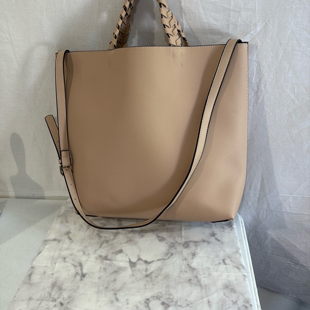 NWOT Jules Kae Vegan Leather Tote with Whip Stitch Handles and Crossbody Strap